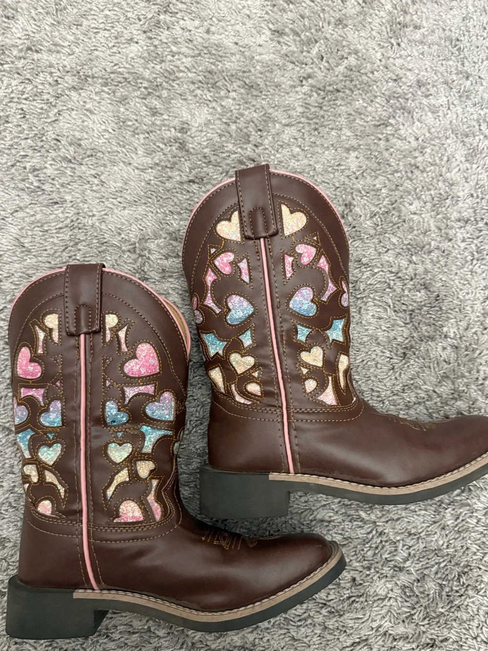 Shyanne Brown Western Boots with Rainbow Heart Cutouts